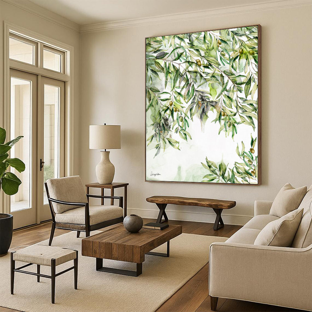 “Olive Branches Watercolor” - Nature - Detailed Watercolor Painting On Canvas PT1083