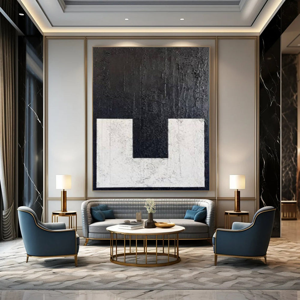 Textured Black and White "Minimalist Contrast" Abstract Painting On Canvas PS1077