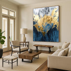 “Blue - Gold Abstract with Marble - like Textures” - Luxurious Abstract Painting On Canvas PS0285