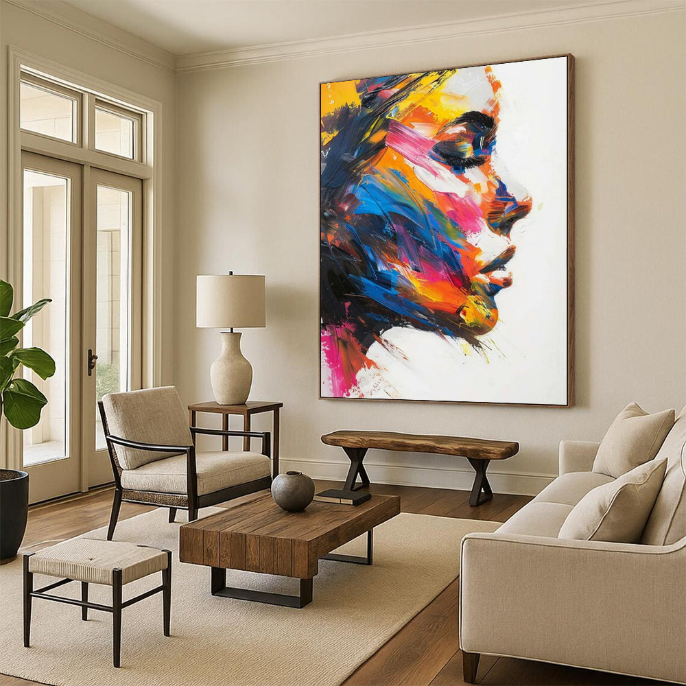 “Colorful Abstract Female Profile” - Expressionist Portrait Painting On Canvas PT2243