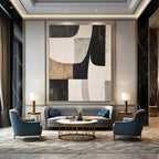 Black, White, Gray, Brown with Curved Geometric Shapes "Organic Geometry" Abstract Painting On Canvas PS1371