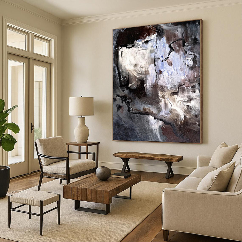 “Monochrome Abstract Intrigue” - Modern Abstract Painting On Canvas PS0048