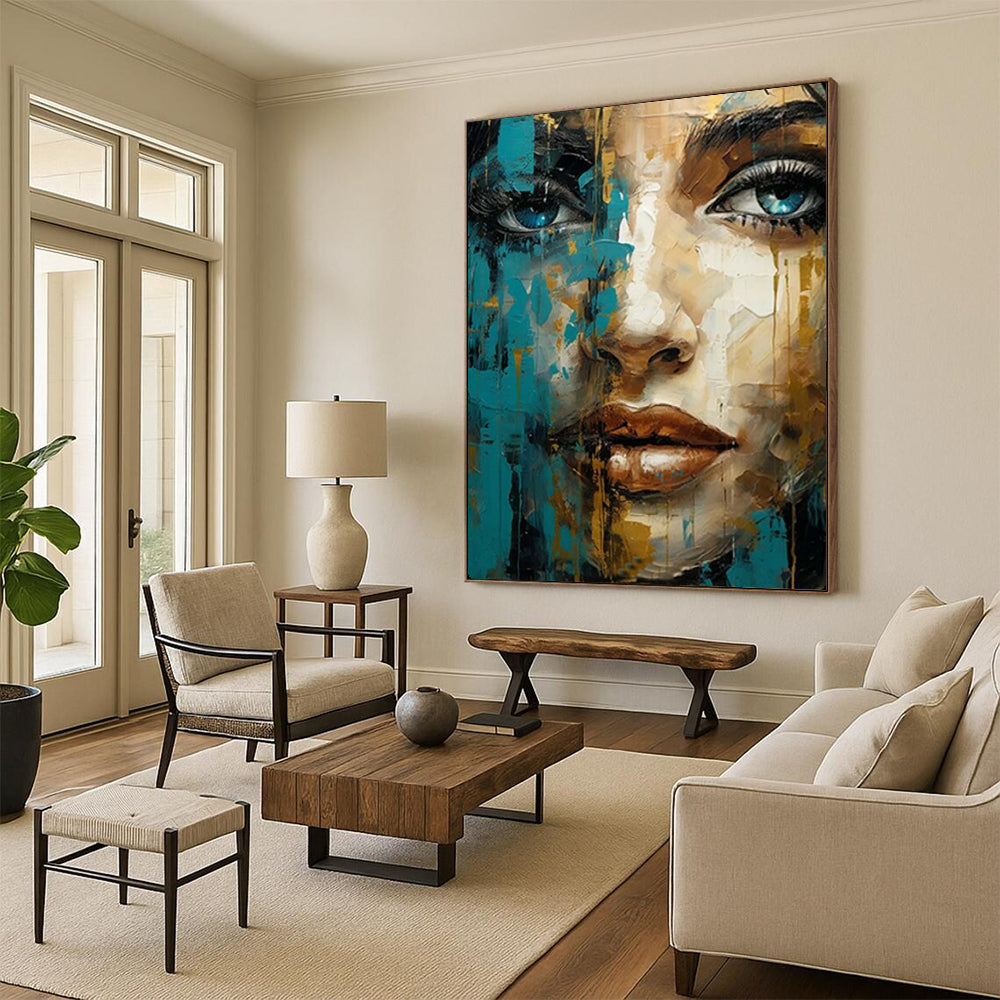 Blue & Gold Abstract Portrait, Klimt - Inspired Ornamentation, Portrait Painting On Canvas PT2132