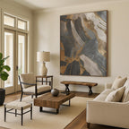 Gray, Gold & Black Abstract Shards "Urban Relic" Painting On Canvas PS0849