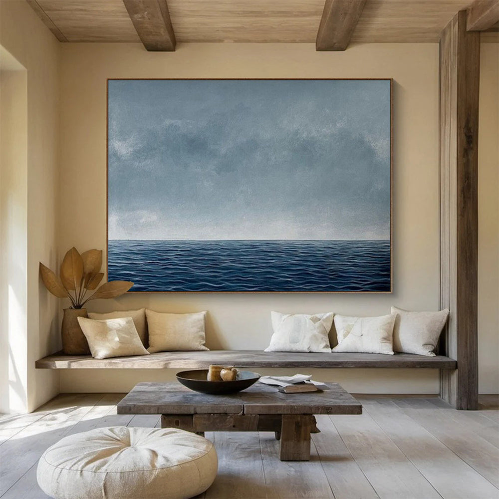“Blue - Gray Serene Ocean” - Smooth Gradients “Infinite Tide” Painting On Canvas PT1668