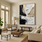 “Black - White - Gold Impasto” - Black, White, Gold Abstract Impasto Painting On Canvas PS0715
