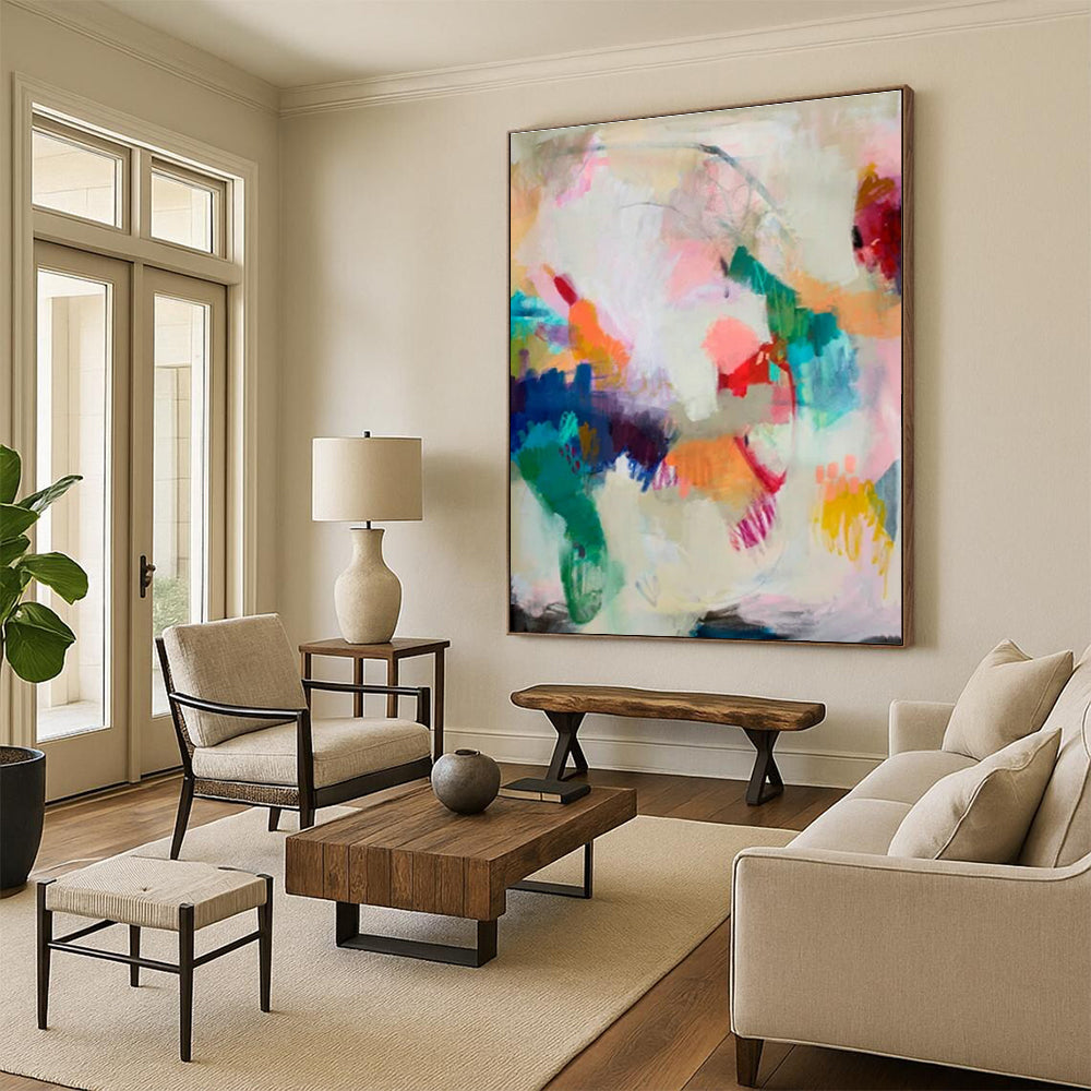 “Colorful Abstract Fusion” - Multicolor, Light - colored Abstract Expressionist Painting PS0597