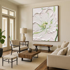 “White - Green Floral Relief” - Realist - Inspired Floral Painting On Canvas PT1398
