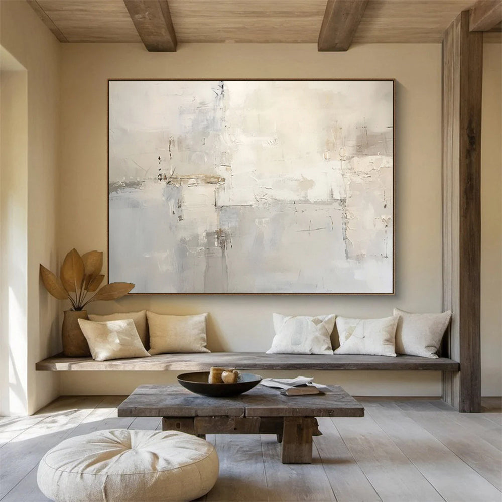 “Light Gray Abstract Composition” - Abstract Composition Painting, Fits Contemporary Hallway & Art Studio DKS624