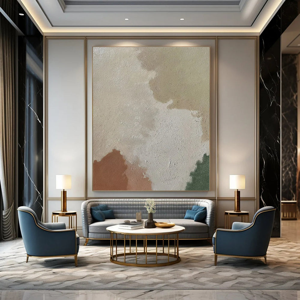 Beige, Brown, Green with Soft Shapes "Earth Tones" Abstract Painting On Canvas PS1433