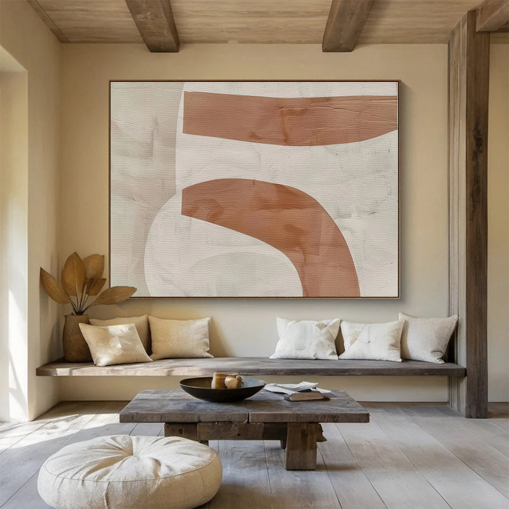 “Blush and Beige Abstract Curves” - Abstract Painting on Canvas, Ideal for Bedroom & Boudoir DKS588