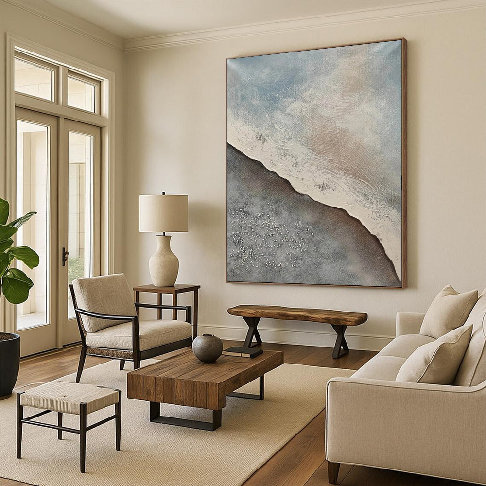 “Textured Coastal Abstract Landscape” - Minimalist Landscape Painting On Canvas PS0323
