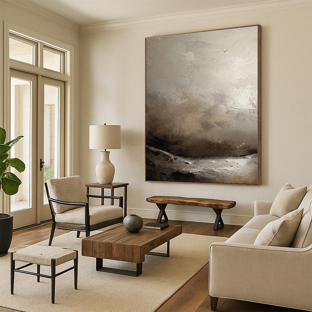 “Gray Textured Landscape” - Gray Abstract Textured Landscape Painting On Canvas PS0550