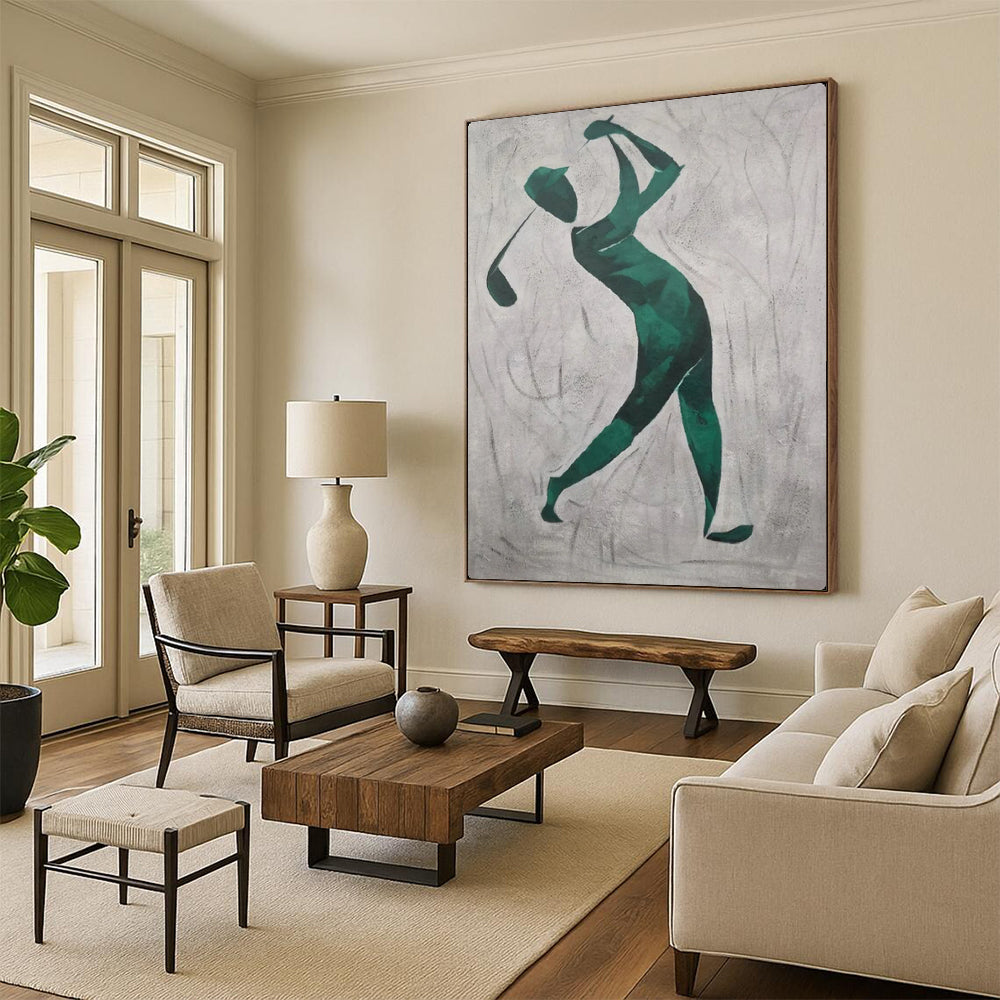 Golfer in Green Minimalist Sports Silhouette, Painting On Canvas PT2162