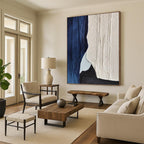 “Blue, White, and Black Textured Layers” - Abstract, Minimalist - Toned Painting On Canvas PT1547