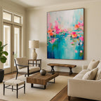 “Pink, Orange, and Blue Floral Abstract” - Impressionistic Flower Painting On Canvas PT0993