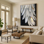 “White & Gold Feather Textures” - Textured Abstract Painting On Canvas PS0431