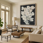 “White Blooms” - Minimalist Floral Textures on Black Painting On Canvas DS140