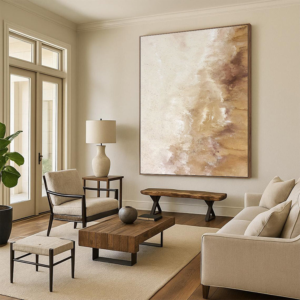 “Beige - Brown Textured Blends” - Impasto Abstract Painting On Canvas PT1223