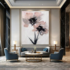 White, Pink, Gray, Black with Floral Forms "Textured Blooms" Abstract Painting On Canvas PS1428