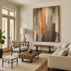 Tall Orange - Gray Abstract Columns Painting On Canvas DS113