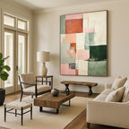 “Pink - Green Cubist Abstract” - Soft Cubist Abstract Painting On Canvas PT2299