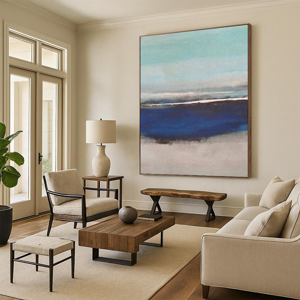 “Soft Blues and Greys: Calm Seascape” - Minimalist Landscape Painting On Canvas PT0926