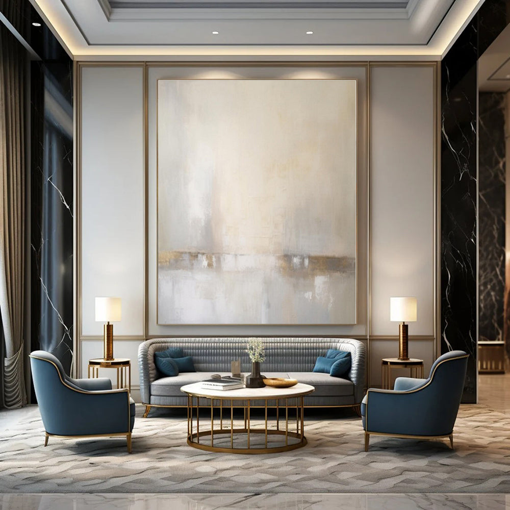 Beige, Gray, Gold with Subtle Gradients "Soft Horizons" Abstract Painting On Canvas PS1299
