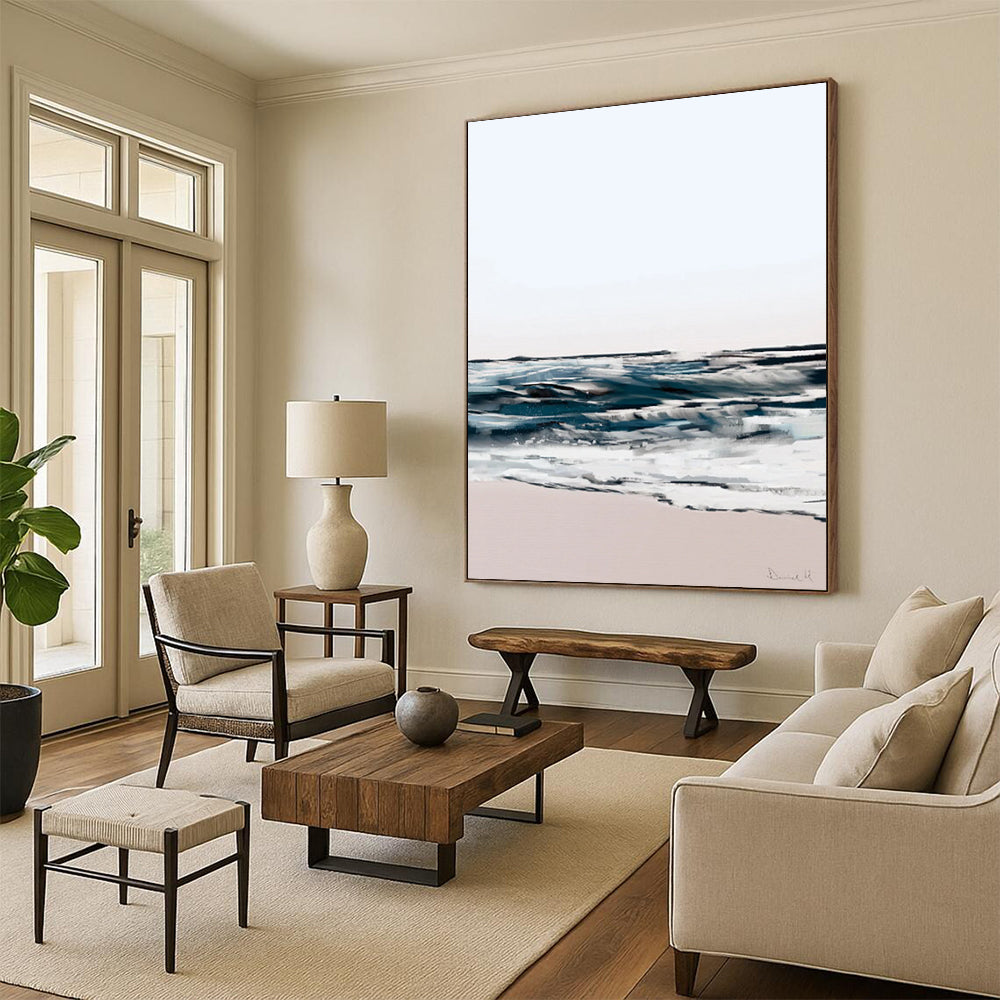 “Abstract Coastal Waves” - Soft Blues & Pinks with Textured Layers Painting On Canvas DS208