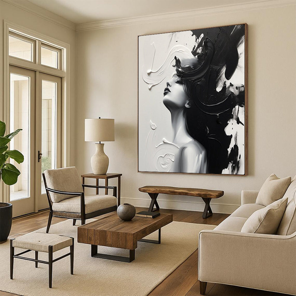 Monochrome Grace Black & White Abstract Female, Painting On Canvas PT2143