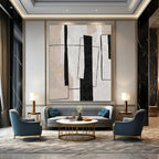 Beige, White and Black Geometric "Urban Structure" Architectural Abstract Painting On Canvas PS1103