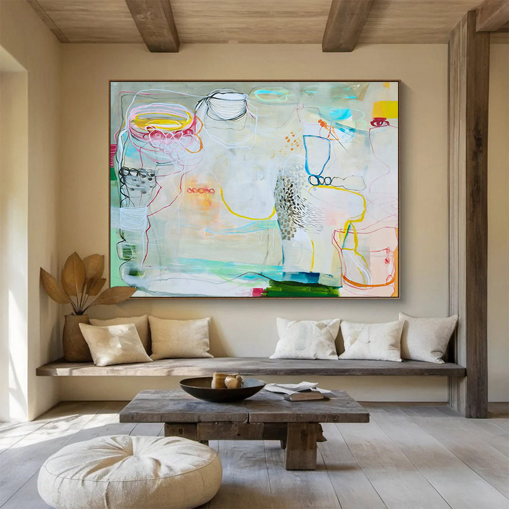 Pastel - Toned Abstract with Lines Painting On Canvas DKS071