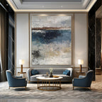 Gray, Blue, Brown with Abstract Coastal Hues "Coastal Mist" Abstract Painting On Canvas PS1319