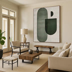 “Green - Gray Geometric Forms” - Green, Gray Abstract Geometric Painting On Canvas PS0675