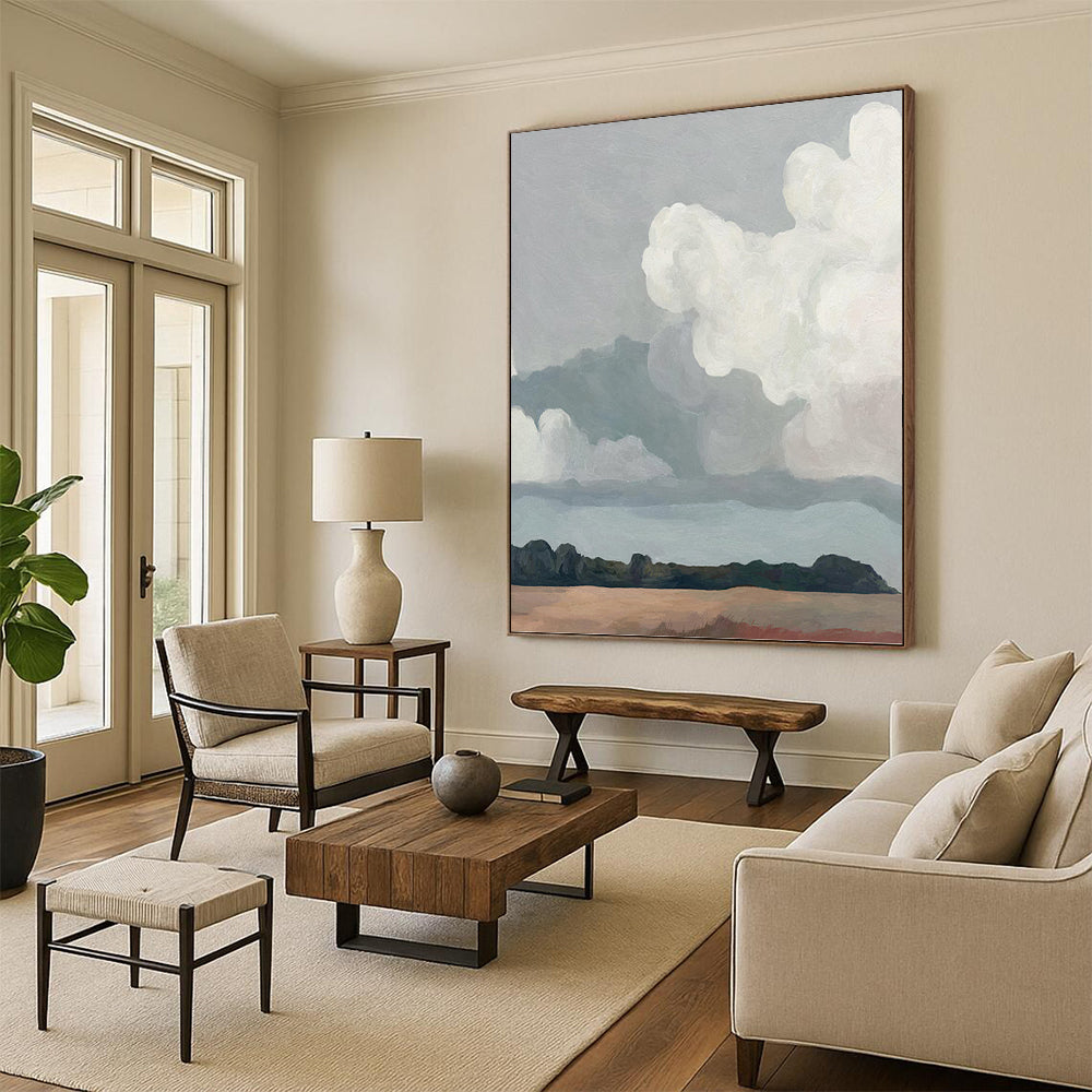 “Simple Skies & Plains” - Gray, White, Minimalist Landscape Painting On Canvas PT1463