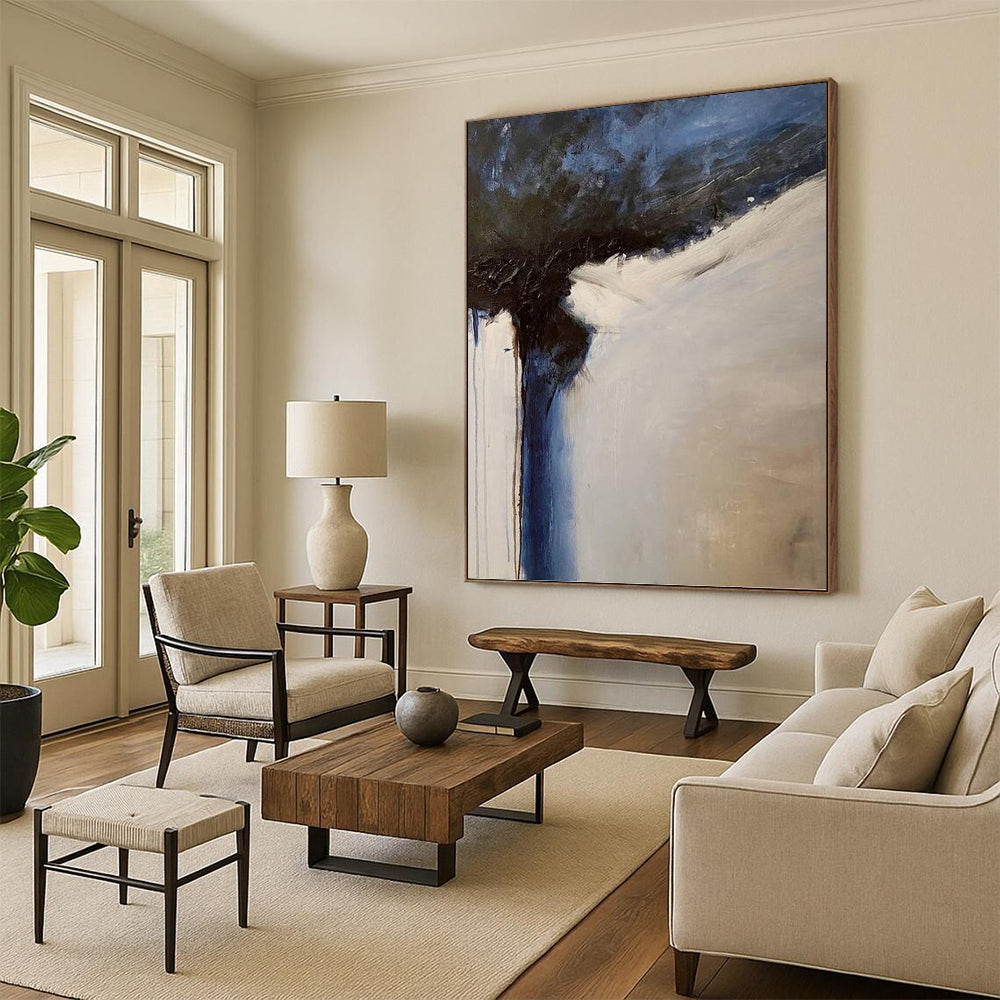 “Blue and White Abstract Flow” - Abstract, Blue - Accented Painting On Canvas PT1499