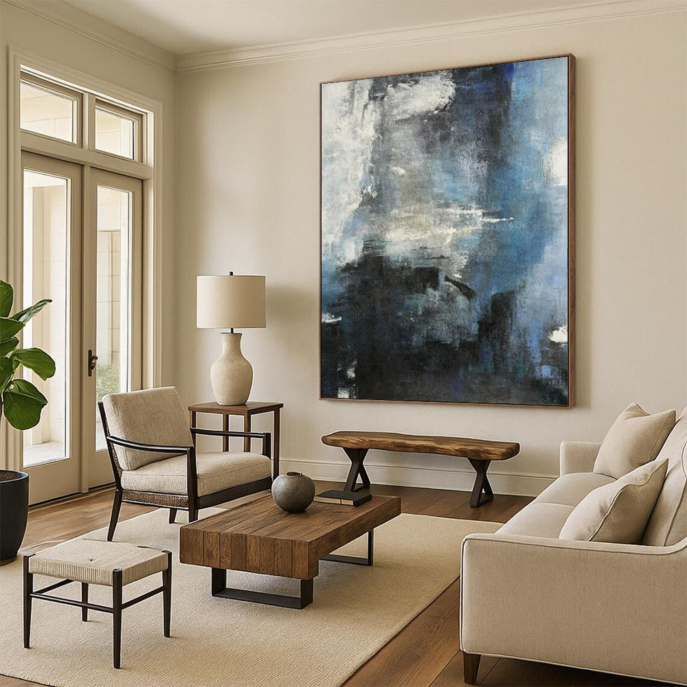 “Blue - Gray Abstract” - Abstract Expressionist Painting On Canvas PT2335