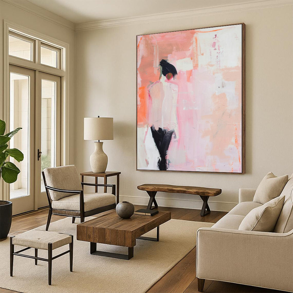 “Abstract Pink and Orange Figure” - Abstract Figurative Painting On Canvas PT1897