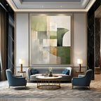 Green, Beige, Gray with Geometric Mix "Balanced Nature" Abstract Painting On Canvas PS1458