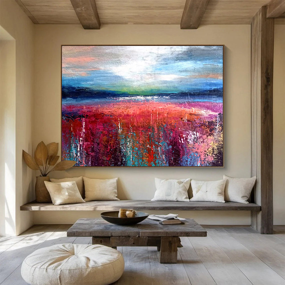 “Colorful Abstract Landscape” - Abstract, Expressionistic - Styled Painting On Canvas DKS010