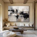 Monochrome Abstract Blocks - Modern Abstract Painting On Canvas DKS335