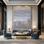 Gray, White and Beige with Textured Ocean Waves "Muted Surf" Abstract Landscape Painting On Canvas PS1161