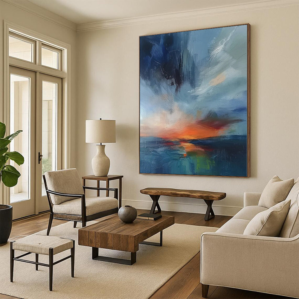 “Blue - Orange Abstract Sunset” - Landscape Abstract Painting On Canvas PS0087