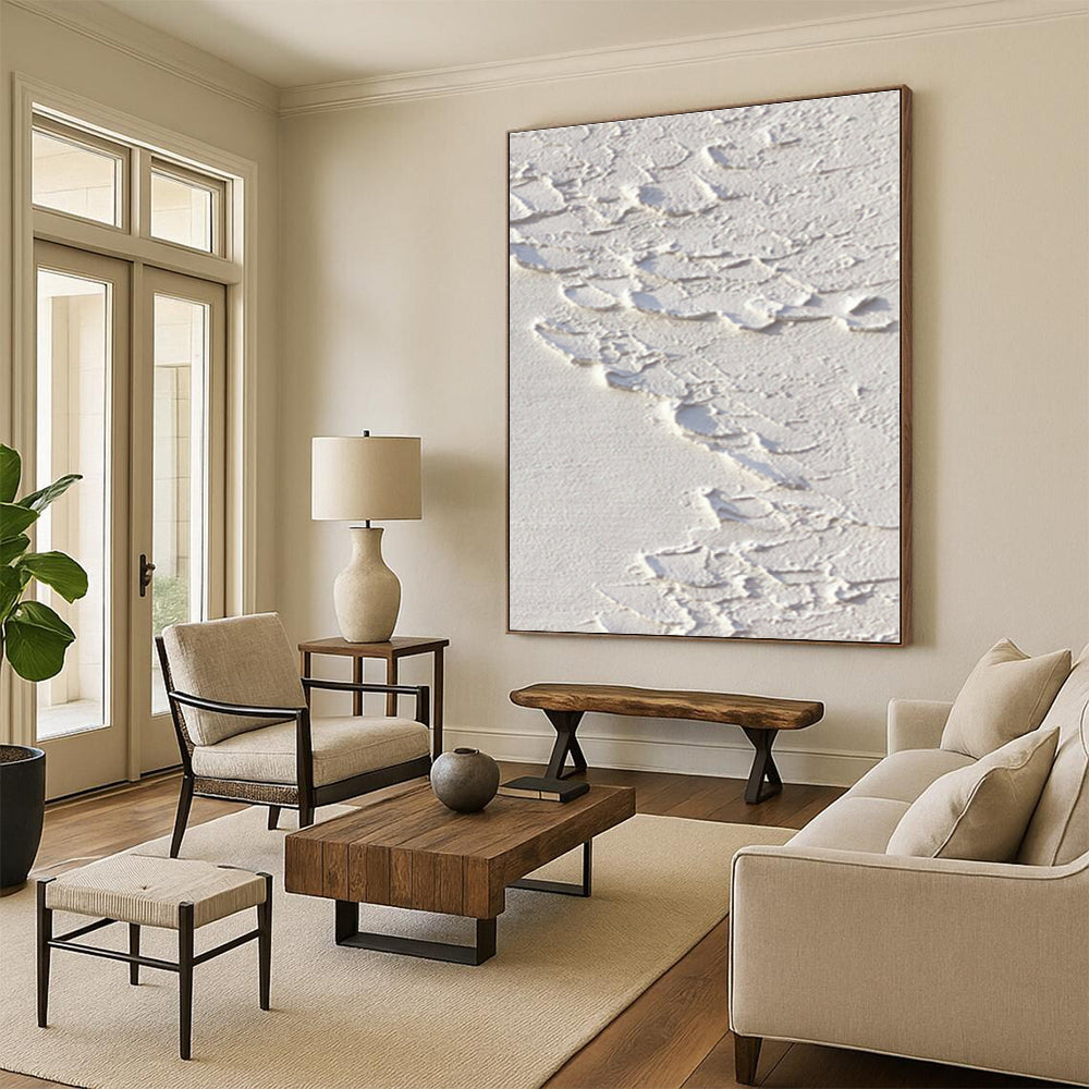 “White Textured Terrain” - White Abstract Painting On Canvas PS0522