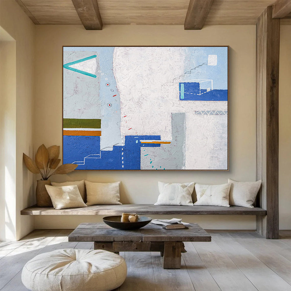 “Blue and White Geometric Abstract” - Abstract Painting on Canvas DKS571