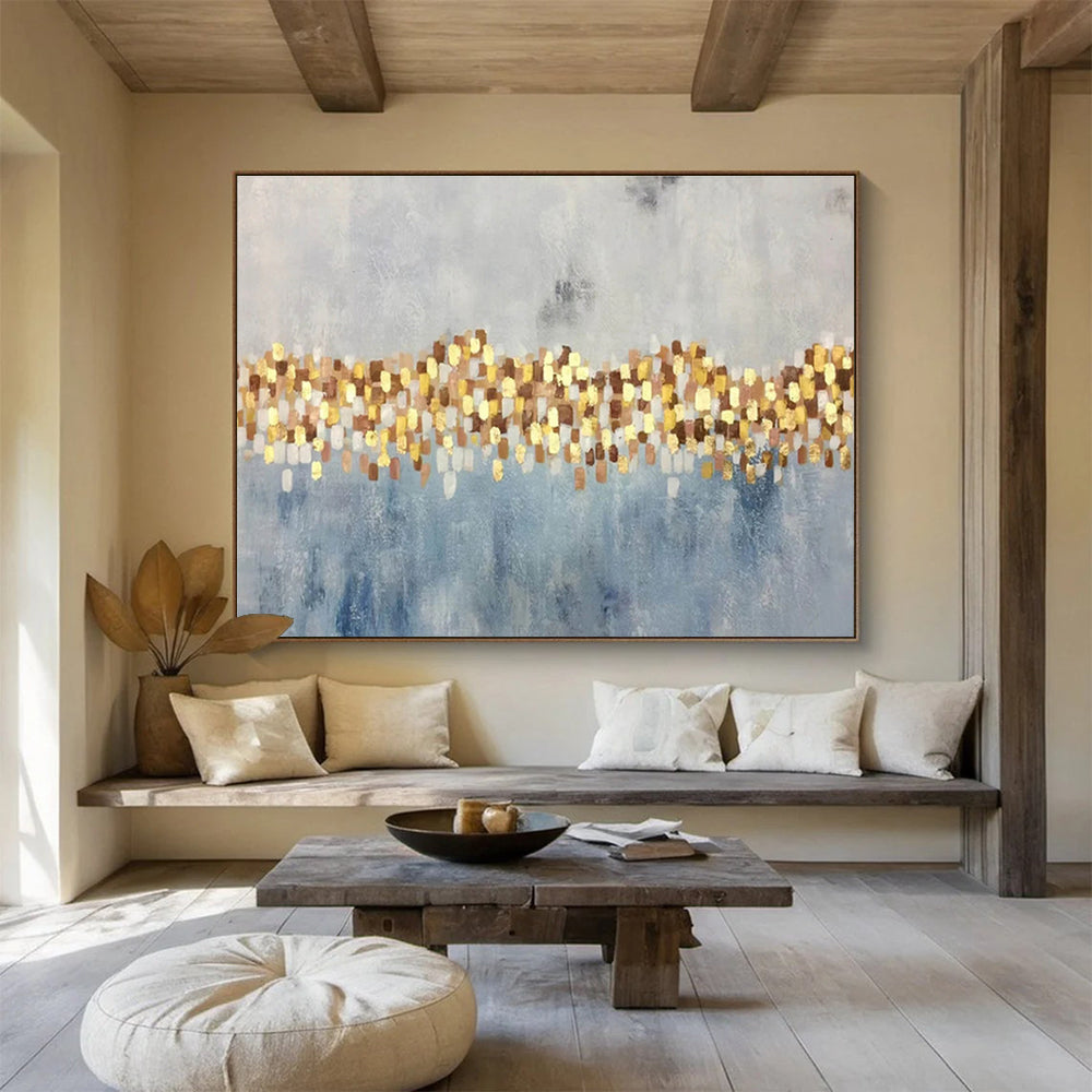 “Gold - Dotted Blue Abstract” Abstract Painting On Canvas DKS164