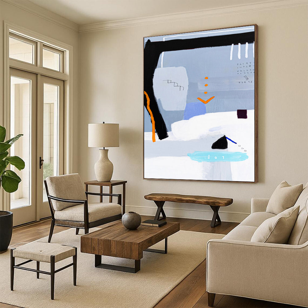 “Grey - Toned Abstract Scene” - Whimsical Abstract Painting On Canvas PT1097