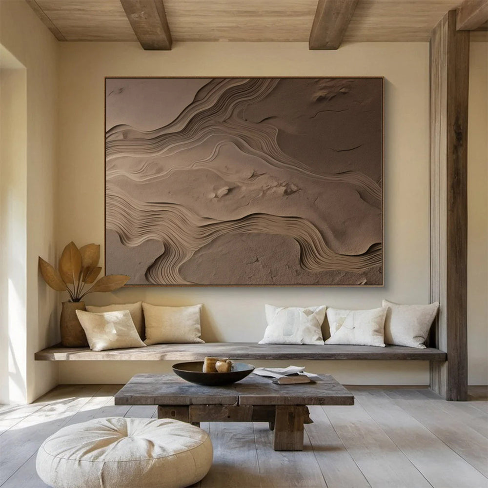“Textured Sand Dune Waves” - Brown - Beige Abstract Painting On Canvas PT1570