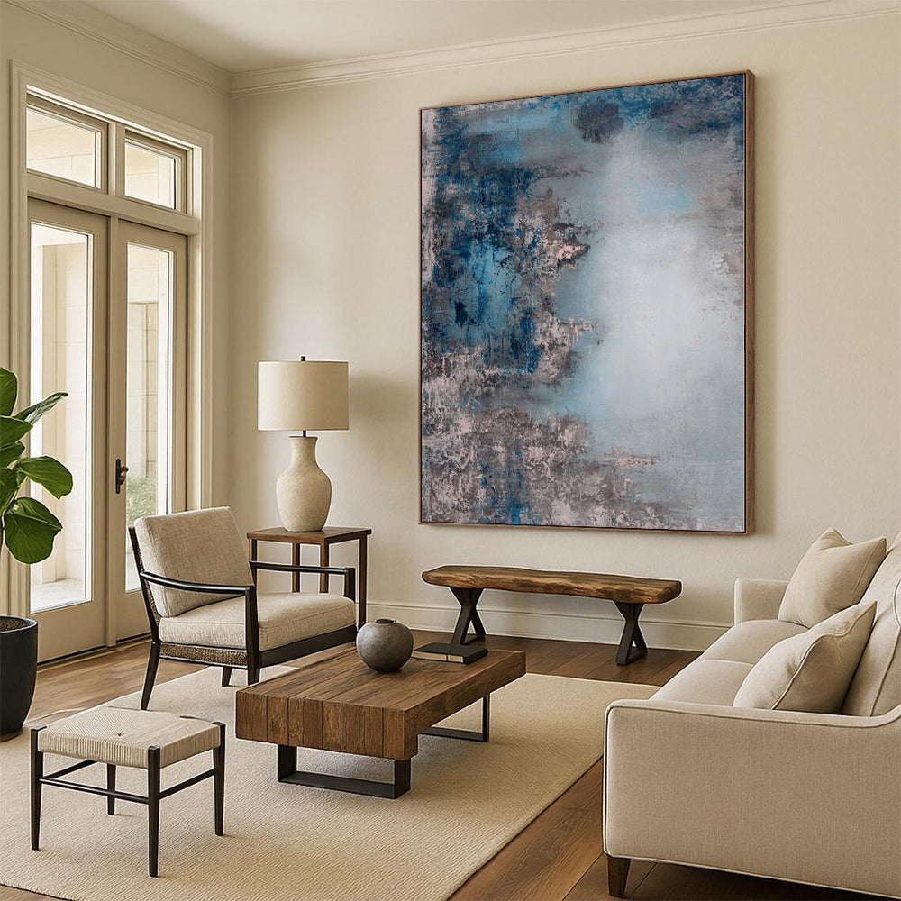 “Blue and Gray Abstract Mist” - Abstract Impressionist Painting On Canvas PS0021