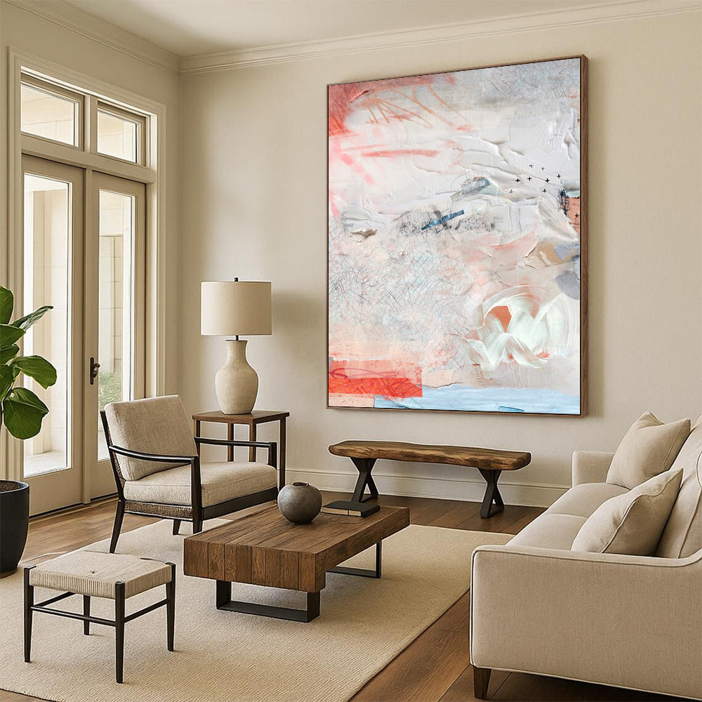 “Soft Tones Abstract Collage” - Delicate Abstract Painting On Canvas PS0096
